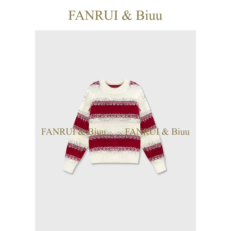 FANRUI/泛芮「艺境织纹」羊毛拼接撞色软糯舒适洋气针织上衣B20117
