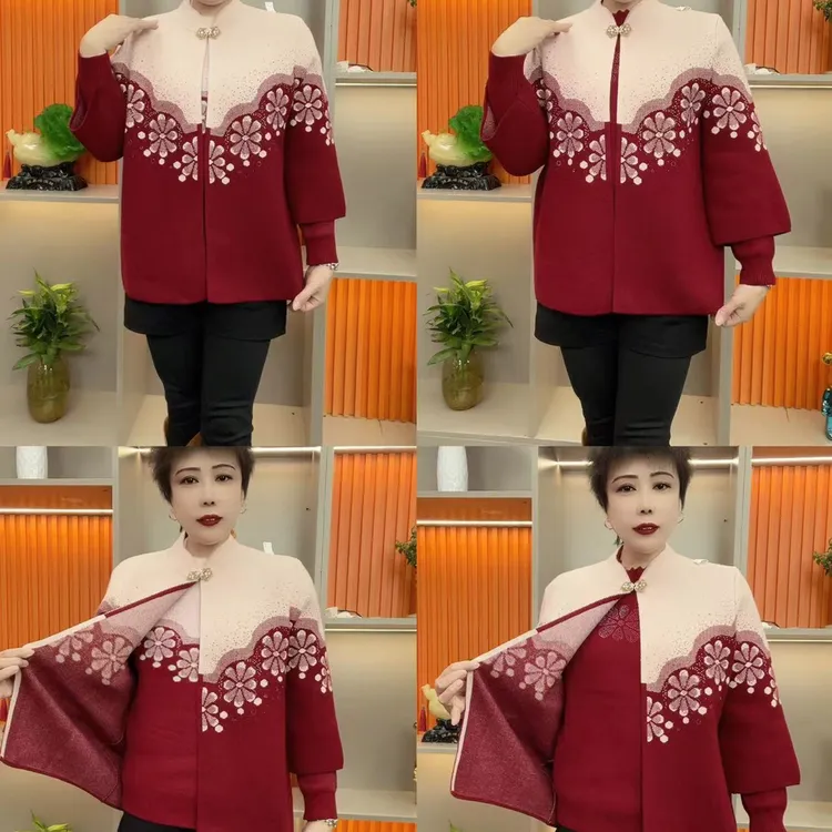 中老年妈妈秋冬加绒结婚礼服两件套喜婆婆洋气针织上衣女装