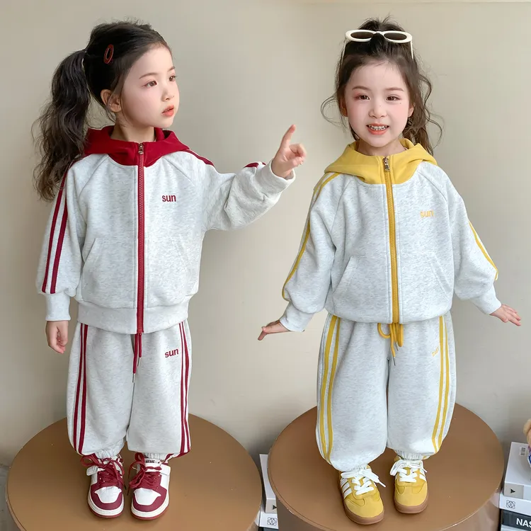 女童字母套装儿童韩版洋气连帽卫衣休闲裤两件套小女孩宝宝秋装潮
