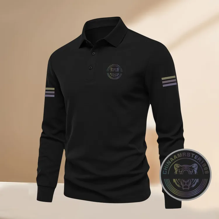 秋冬季新款POLO衫男长袖商务休闲黑色t恤男士中青年纯棉体恤衫