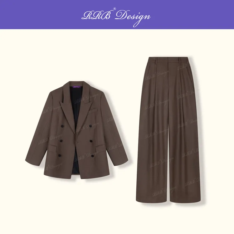 RRB Design「权利套装」定制100羊毛复古长袖外套+直筒西裤两件套