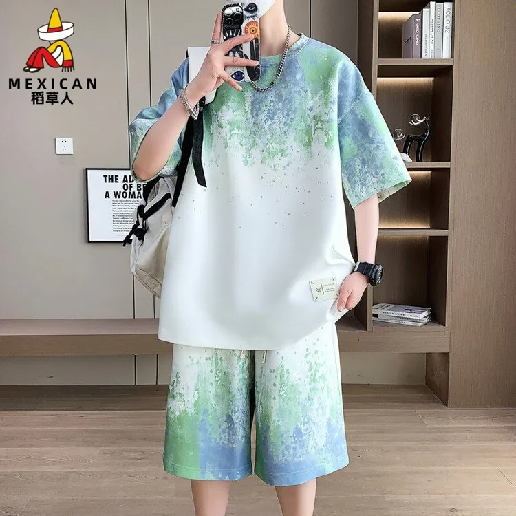 稻草人青少年凉感运动套装酷帅扎染冰丝穿搭两气场强大高级感男生