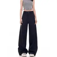 黑色大码窄版西装裤女2025新款胖mm高腰垂感休闲弧裤宽松阔腿裤子