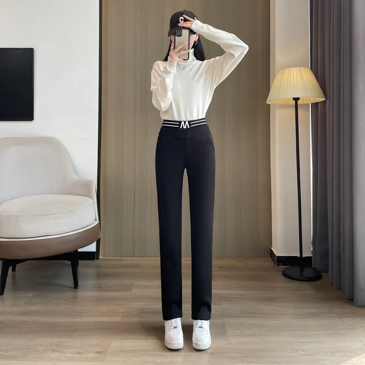 冬季特厚羊羔绒裤子女保暖棉裤阔腿喇叭裤秋冬款加绒加厚微喇女裤