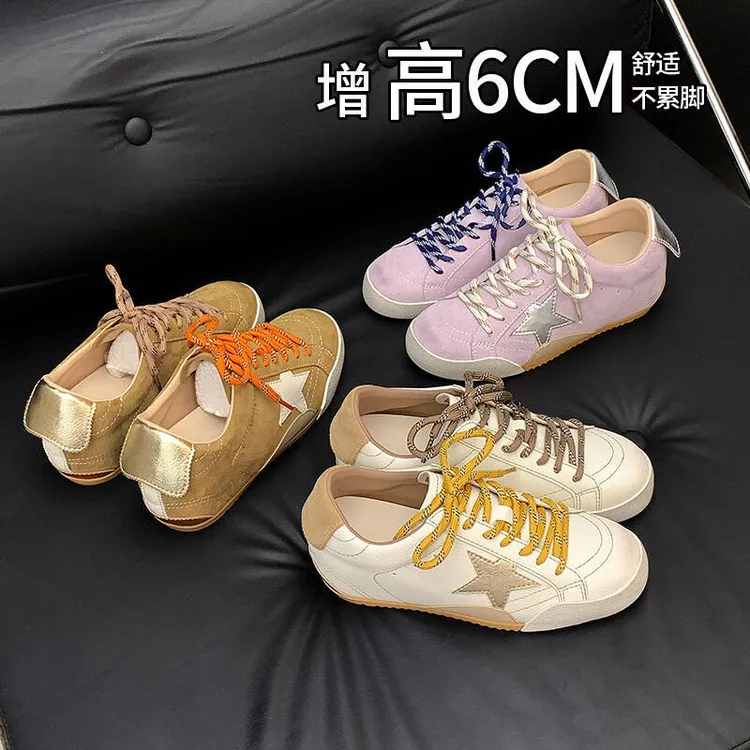 6cm内增高鸳鸯鞋带星星小脏鞋女擦色做旧德训鞋厚底百搭休闲板鞋