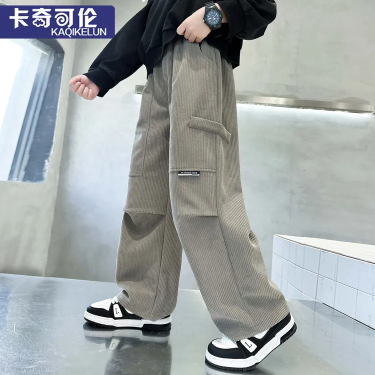 男童裤子春秋款2025新款儿童休闲裤大童帅气加绒直筒长裤宽松秋冬