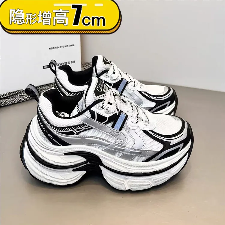 欧货厚底鞋7cm老爹鞋2025秋季新款小个子增高拼色百搭休闲运动鞋