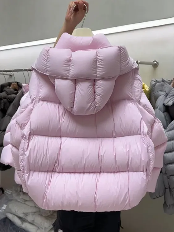 粉色云朵泡芙棉衣棉服女2025年冬新款短款连帽拉链面包服保暖外套