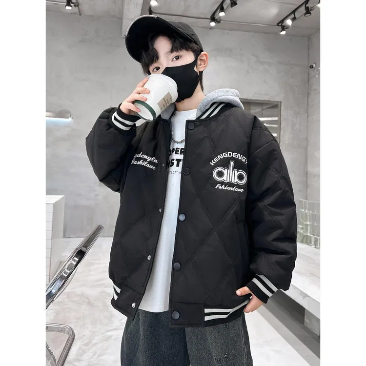 男童秋冬款外套加绒加厚2025新款中大童冬装儿童二棉男孩棒球棉服