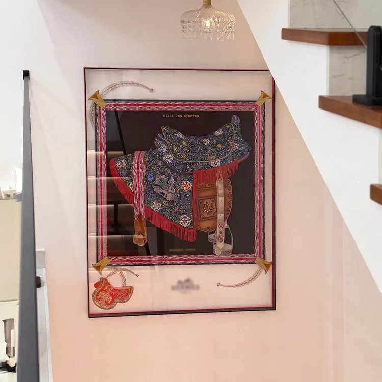 法式中古风丝巾装饰画复古民族风壁画客厅挂画高级感亚克力透明框