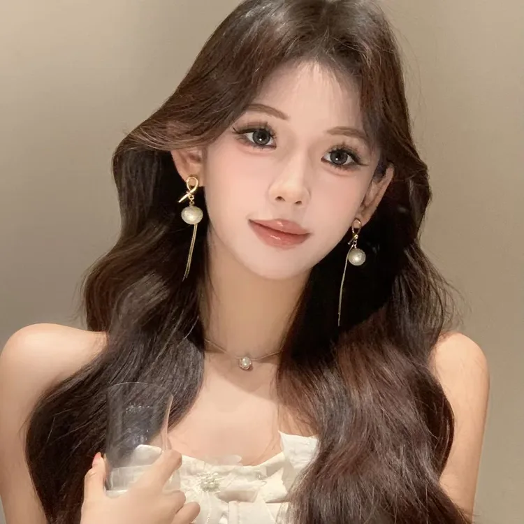 FULL GIRLISH耳环00219绳结珠珠流苏耳钉耳饰