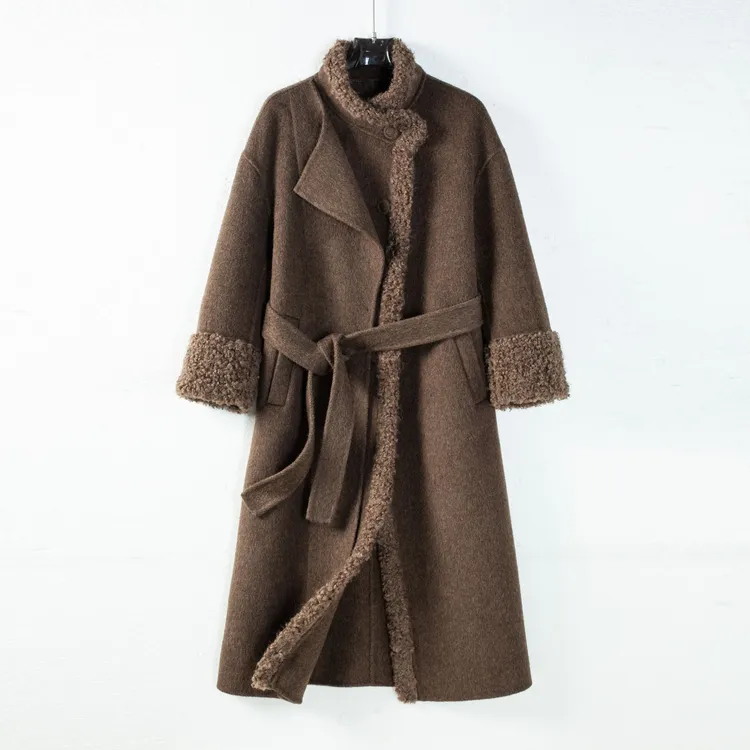 15-时尚双面呢长款拼接长袖秋冬气质厚款毛呢外套老钱风   85001