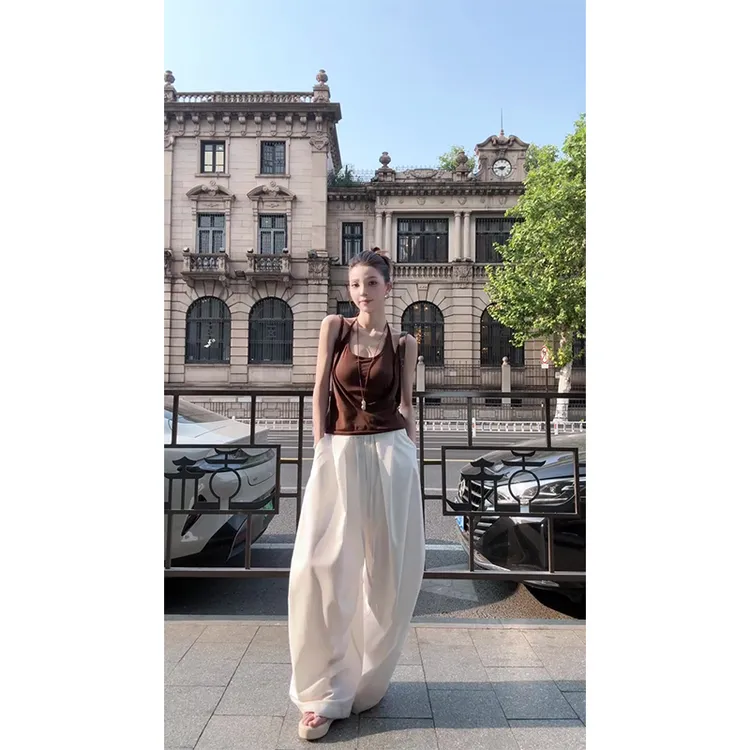 网红套装夏季新款假两件吊带时尚气质设计感上衣百搭显瘦垂感长裤