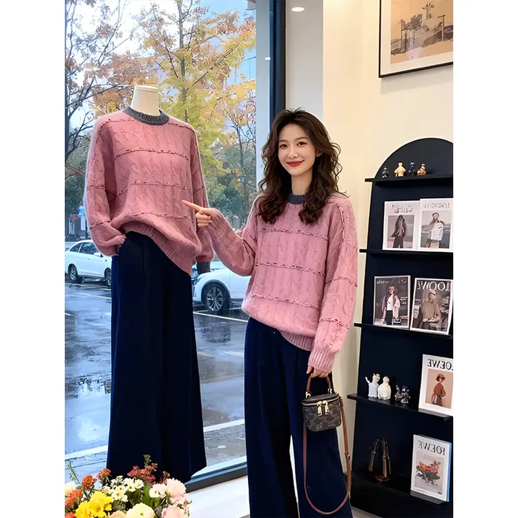 慵懒风毛衣女宽松外穿2025秋冬新款胖妹妹遮肚显瘦洋气减龄针织衫