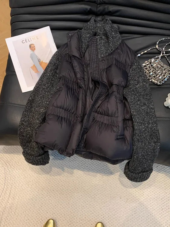 泡芙棉衣女装2025冬季新款防风休闲立领针织袖拼接外套保暖棉服