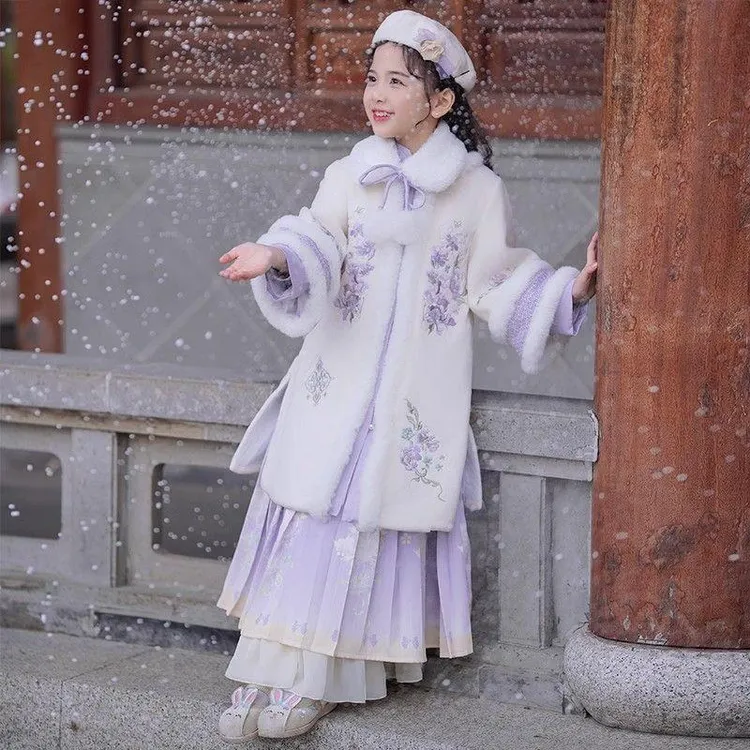 裙子大童12岁儿童新款加厚汉服加绒马面女童夏季汉服马面裙套装