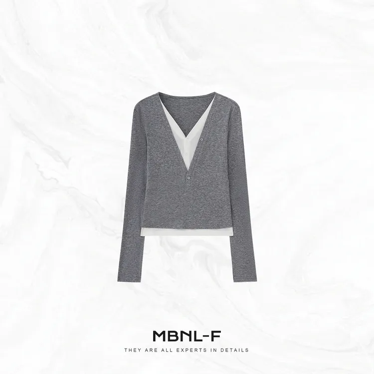 MBNL-F "老钱假两件" 显瘦复古天丝羊毛长袖T恤 秦磊XM-XT0391