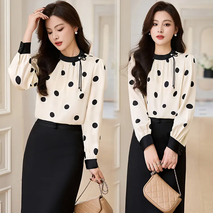 《现货新品》拼色圆点花色精美复古高腰显瘦两件套套裙