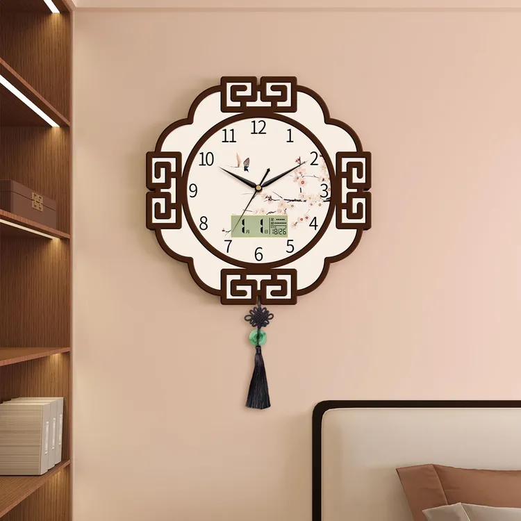 新中式钟表挂钟客厅家用高级感艺术时钟挂墙免打孔静音万年历挂表