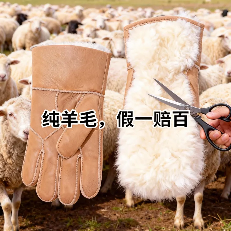 冬季通用真皮羊毛一体加厚保暖防风手套骑行滑雪手套颜色随机发