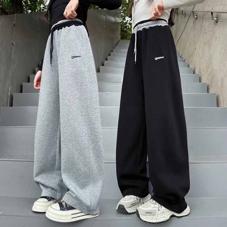 儿童加绒裤子宽松2025中大童休闲韩版长裤运动裤女大童12-15洋气