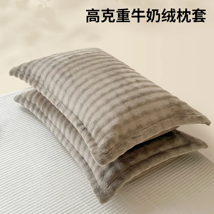 牛奶绒珊瑚绒枕套一对装48x74cm秋冬季加绒枕头套单人枕芯内胆套2