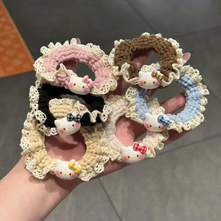 甜美蕾丝花边KT猫发圈少女卡通百搭简约小肠圈高颜值森系ins发绳