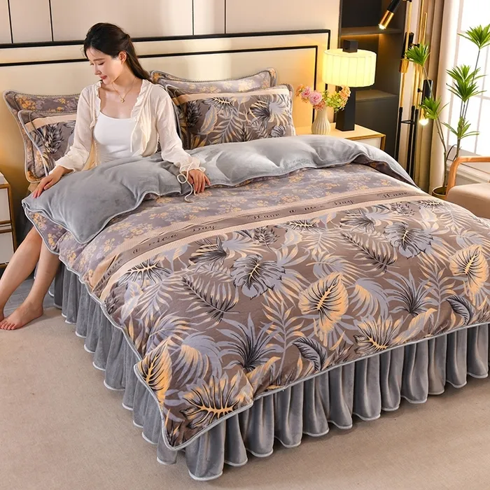 冬天牛奶绒加厚四件套床裙款双面绒四件套加厚双面牛奶绒亲肤保暖