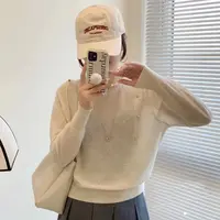 2025秋季新款洋气百搭勾花钉珠蕾丝领针织打底衫女士宽松显瘦上衣