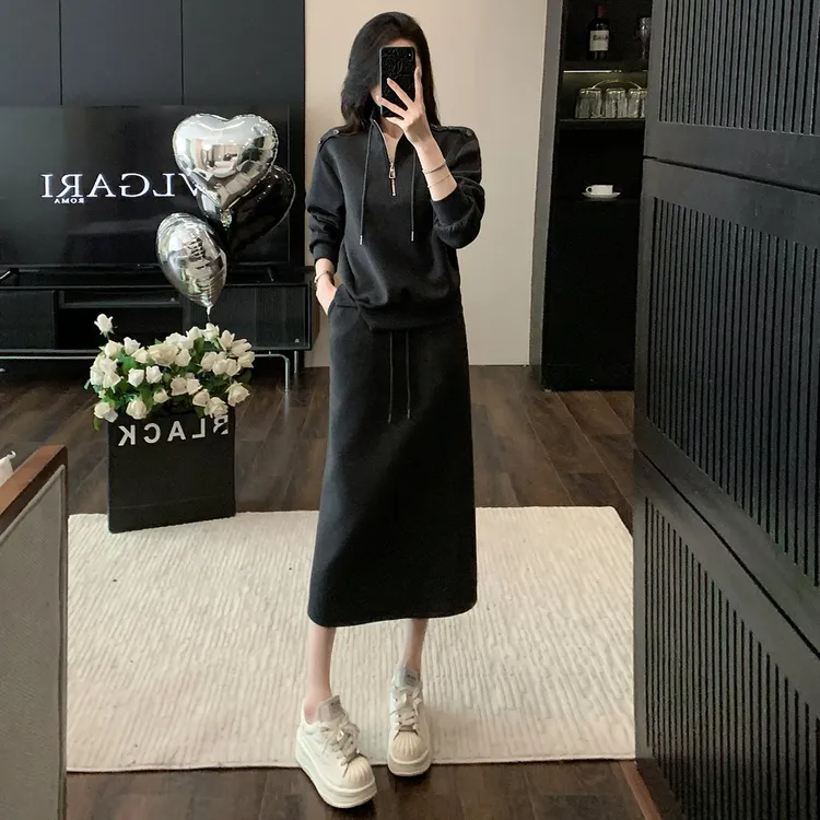 2025秋欧货气质休闲运动套裙女减龄洋气显瘦长袖上衣半身裙两件套