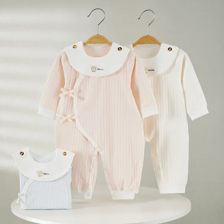 婴儿新生儿连体衣秋冬薄款纯棉哈衣宝宝保暖男女宝蝴蝶衣春秋爬服