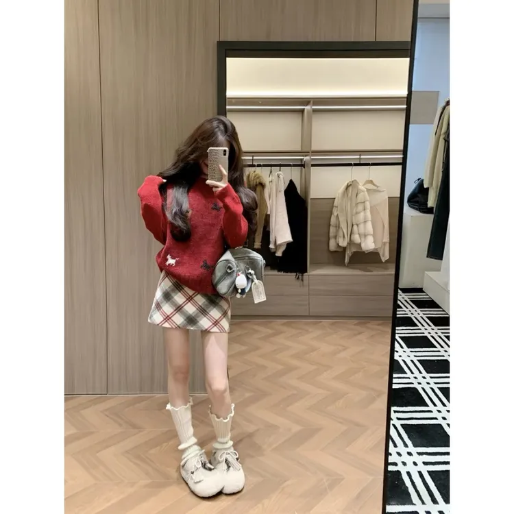 慵懒高级感气质休闲软糯针织毛衣秋冬设计感时髦显瘦半身裙两件套