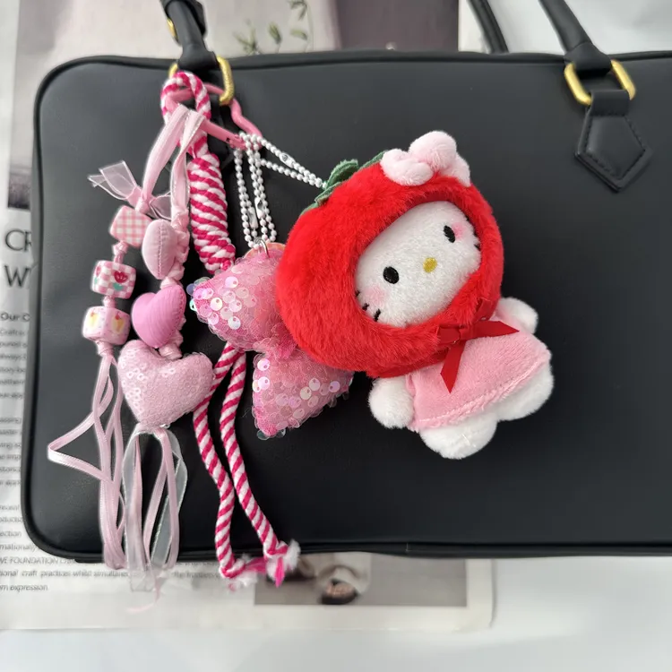 可爱卡通番茄头HelloKitty包挂件粉红少女心Miu系编绳钥匙扣挂饰