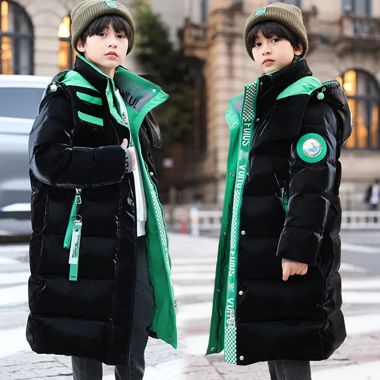 儿童长款羽绒丝服过膝2024新款加厚中大童小男孩洋气冬季潮流外套