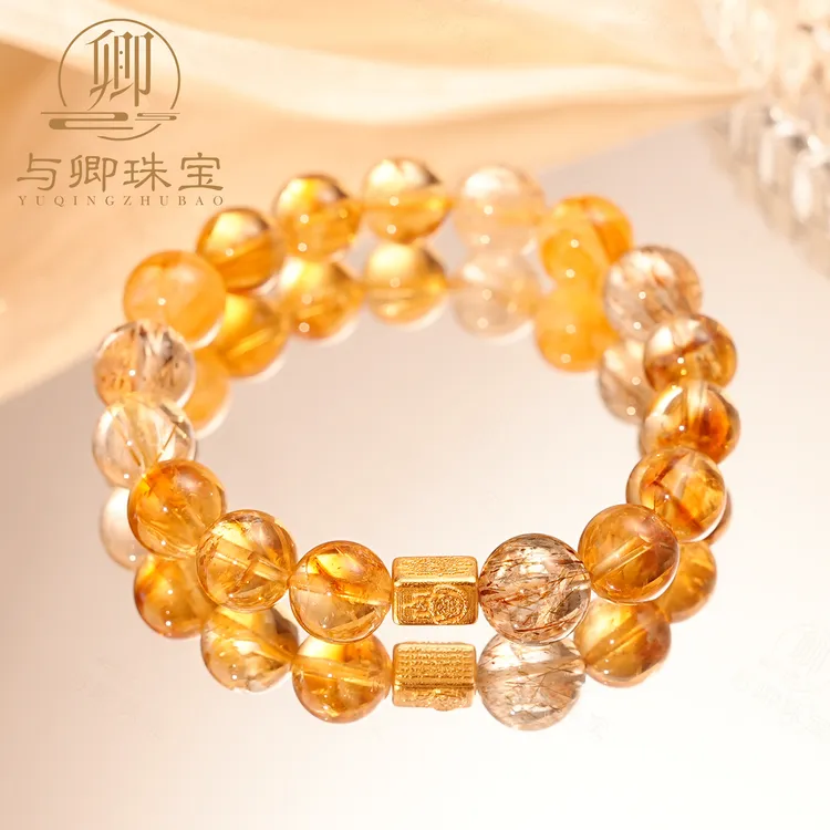 【金满钵】与卿 黄塔晶+超七+黄胶花+金发晶+925银镀金五条经文配件