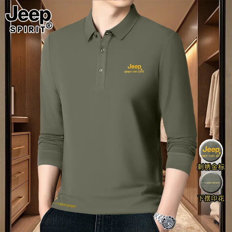 JEEP SPIRIT刺绣男春秋长袖polo衫2025新款男款商务休闲修身上衣
