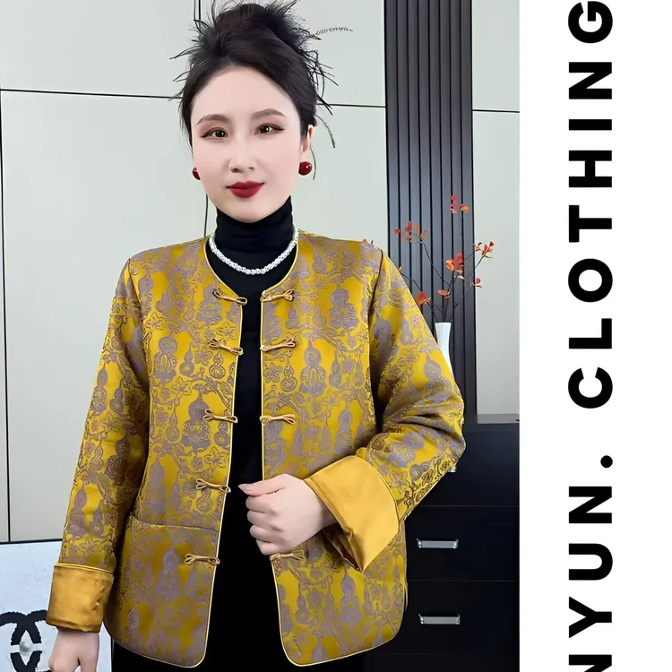 [锦春福禄]新国风提花唐装外套复古拼接撞色长袖挽袖薄棉上衣