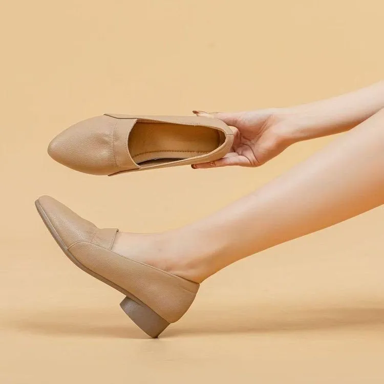 软皮皮鞋女2025新款软底温柔浅口平底尖头妈妈百搭舒适豆豆女单鞋