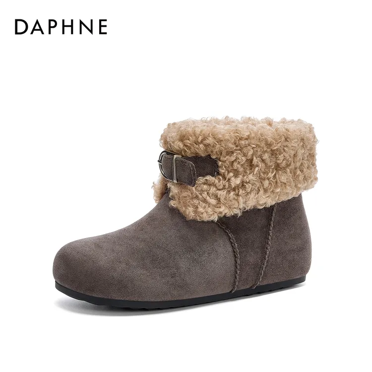 达芙妮新款经典女靴百搭休闲舒适加绒加厚保暖皮带扣时尚雪地靴