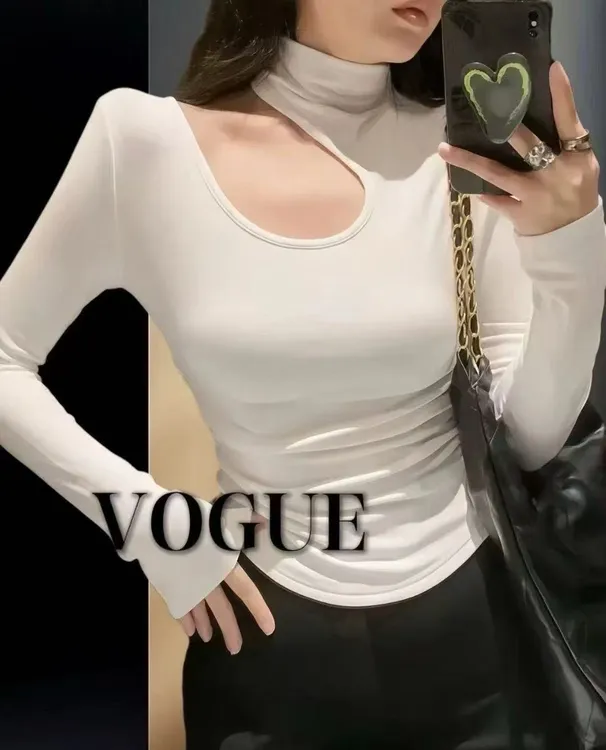 2025新款欧货高级镂空修身时髦打底衫显瘦内搭胖mm大码上衣3388