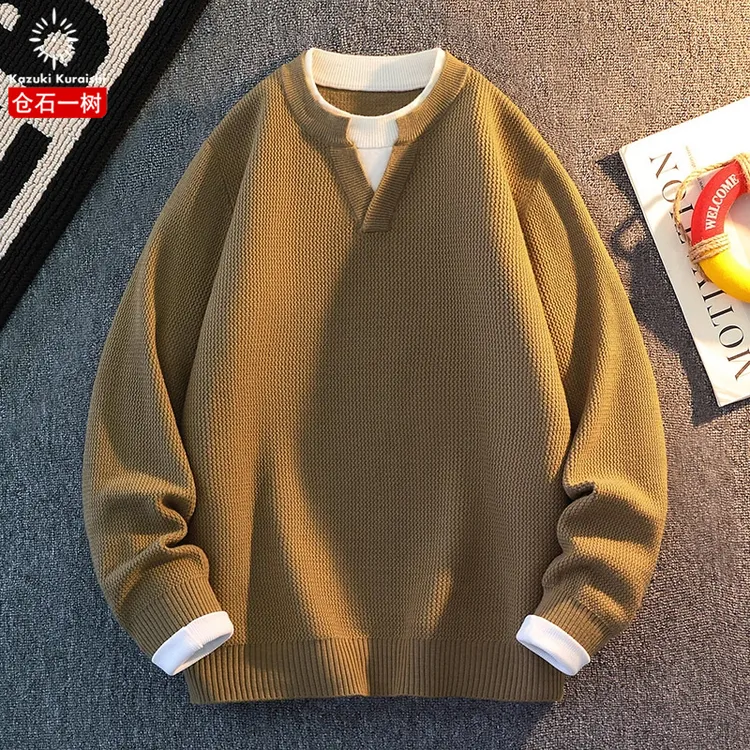 仓石一树潮流假两件毛衣线衣男士2025秋冬高级感宽松休闲针织上衣