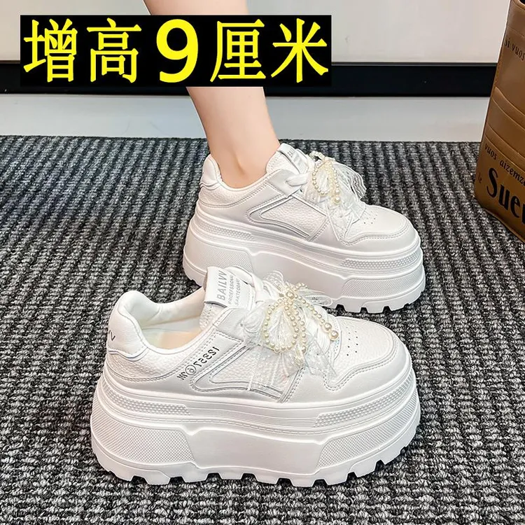 增高9cm老爹鞋女2025春秋新款小个子百搭厚底松糕软底休闲小白鞋