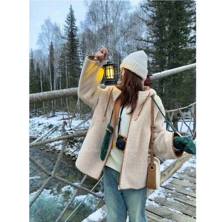 人造皮草 现货大婉酱微胖定制【许妍穿搭】慵懒风连帽毛毛一体9558D