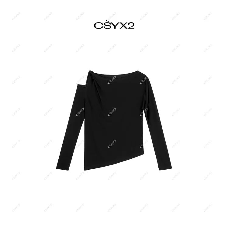 CsyX2-2025S/S夏季新款 羊毛+莱赛尔设计感露肩百搭T恤上衣S11188