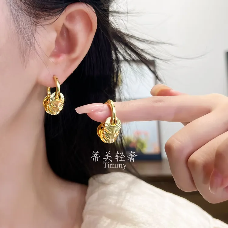 铜合金耳饰 复古耳圈欧美甜酷风耳环金色女日韩几何形轻奢时尚