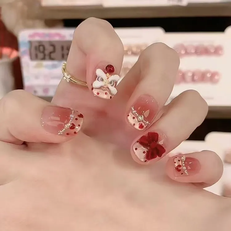 醒狮-纯手工新年款战甲美甲穿戴甲可重复穿戴十片装学生豆豆甲