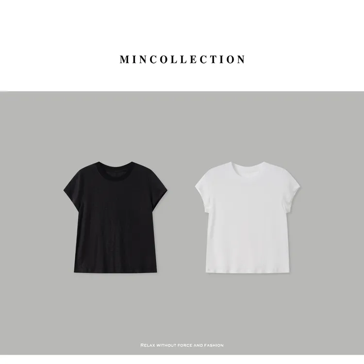 DE Mincollection雪花T/舒适透气正肩通勤百搭竹节全亚麻T恤55414