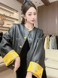 【极简主义】2025早秋气质新中式皮衣上衣外套女刺绣时尚显瘦
