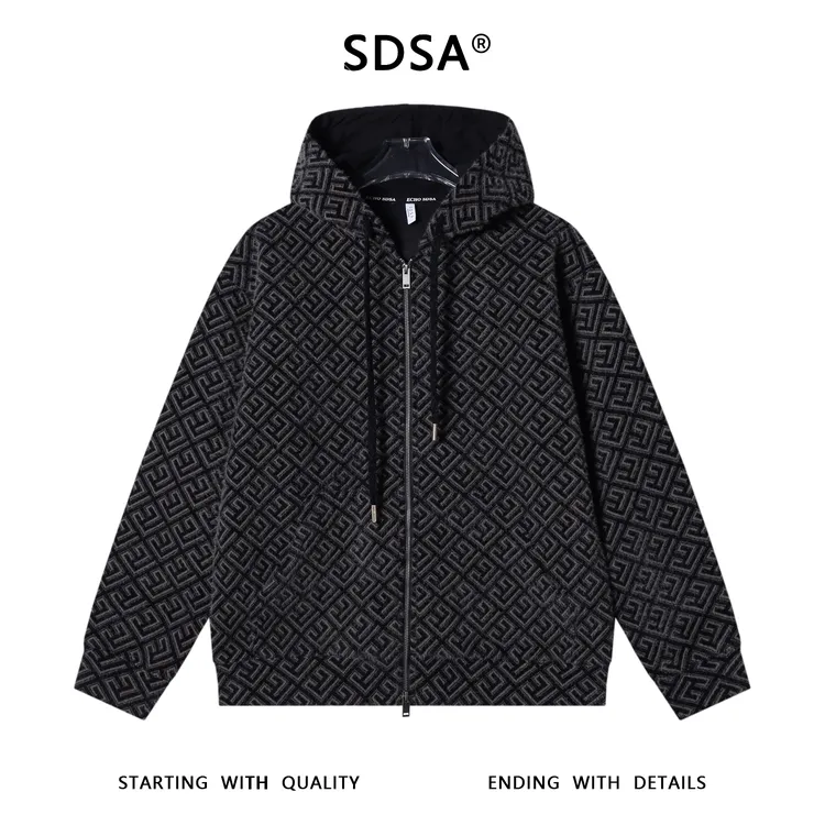 SDSA男士秋冬新款痞帅男装潮牌撞色绒毛拉链连帽卫衣百搭开衫上衣
