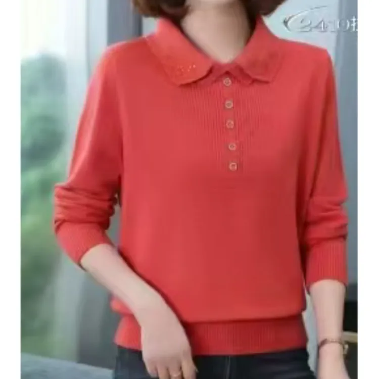 女士百搭双领亮钻毛衣2410-A122